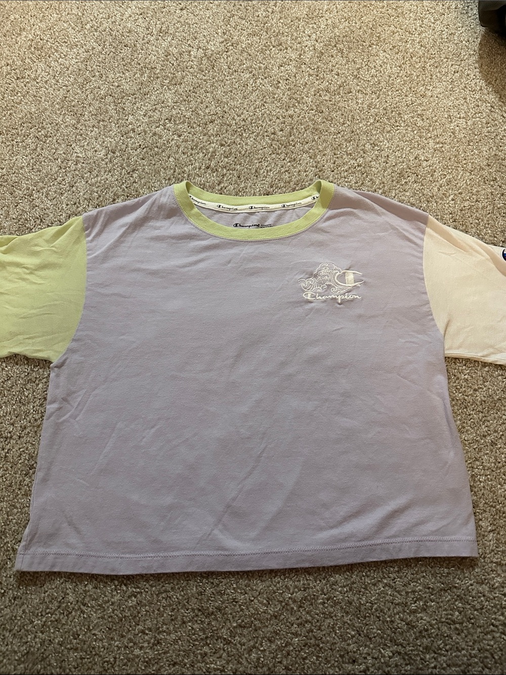 Champion Colorblock Short Sleeve Tee in Lavender, Lime & Cream
